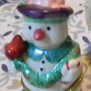 Ceramic Mini Snowman Trinket Box
